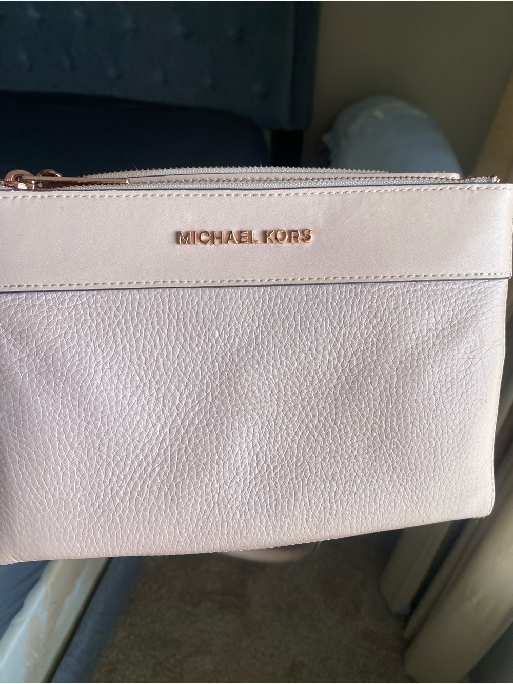 Michael Kors Light Pink Leather Zip Wristlet with Gold Logo